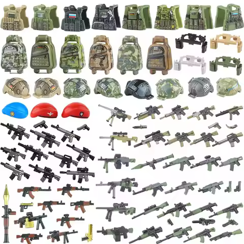 MOC Military Building Blocks Figures Weapons Accessories SWAT Gun Helmet Backpack Bulletproof Vest B
