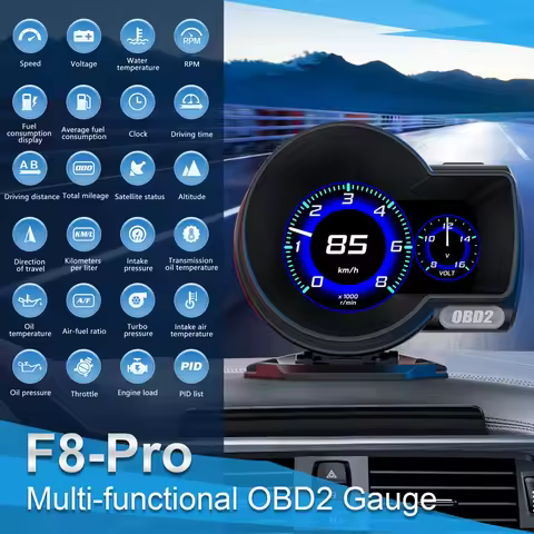 2025 New Version F8 Pro OBD2 + GPS Auto Meter OBD2 Gauge with Russian Arabic Thai Spanish Car Head U