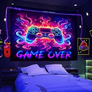 Tapestry Gaming Manicer Blacklight, Hiasan Dinding Pengawal Permainan Neon yang Menarik untuk Remaja