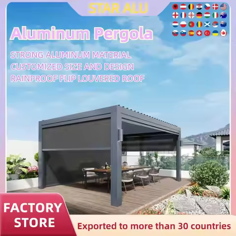 Bioclimatic Aluminum Pergola 3x4m/10x12ft Manual flip louvered roof with manual roller blinds garden