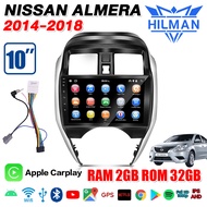 HILMAN IPS จอAndriodตรงรุ่น Nissan Almera 2014-2018 Wifi เวอร์ชั่น12 หน้าจอขนาด9นิ้ว GPS  Apple CarPlay  แบ่งจอได้ เครื่องเสียงรถยนต์ จอติดรถยนต์ Screen MirroringApple&amp;android เครื่องเสียงรถยนต์ FULL HD
