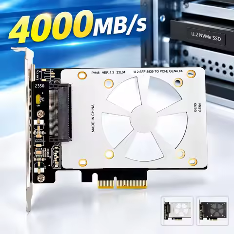 U.2 SFF-8639 to PCIe x4 Adapter Card PCI-E Gen3 Riser for U.2 NVMe SSD, Compatible with PCIe x4/x8/x