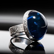 独一无二的蓝色波罗的海琥珀手工戒指 大型蓝色波罗的海琥珀戒指