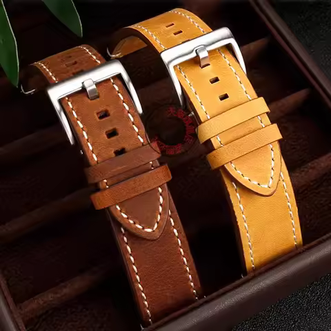Cowhide for Armani Black Knight/ Casio/Seiko/Tissot Speed Universal Cowhide Bracelet Vintage Frosted