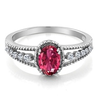 Gem Stone King 925 Sterling Silver Pink Tourmaline and White Topaz Engagement Ring For Women (0.91 C
