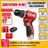 DEVON 5209-LI-12 12V Lithium-Ion Brushless Cordless Impact Drill Hammer Driver Drill 10mm 50N.m