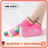 (5 Pairs) MILANDO Ladies Women Yoga 5-Toe Full Grip Non Slip Cotton Finger Socks Sock Stoking (Type 