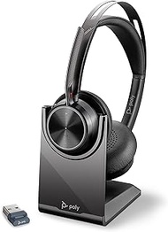 Plantronics by Poly Voyager Focus 2 UC Wireless Headset with Microphone &amp; Charge Stand - Active Noise Canceling (ANC) - Connect PC/Mac/Mobile via Bluetooth -Works w/Teams, Zoom &amp; More-Amazon Exclusive