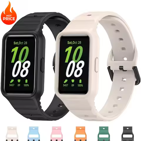 2in1 Silicone Strap+Case for Samsung Galaxy Fit 3 Smart Watch Replacement Bumper Shell Cover For Sam