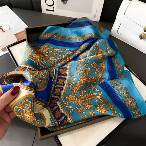 Women 70x70cm Printed Silk Pashmina Scarf Luxury Square Shawl Headband Neck Bandana Fashion Daily Ac