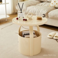 Hongsu.com Modern Side Table B & B Cream Storage Simple Storage Coffee Cabinet Round Sofa Coffee Tab