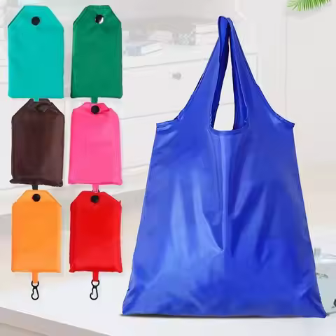 Polyester Solid Color Shopping Bag Eco-friendly Foldable Grocery Package Bags Waterproof Reusable Su