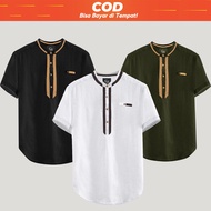 Baju Koko Pria Dewasa Polos Lengan Pendek Bahan Cotton Tebal Adem. Baju Koko Ammar. Kemeja Putih Mus