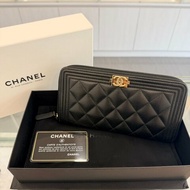 *SHIHNA名牌精品* CHANEL Boy 黑荔枝金釦長夾