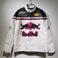 F1 Embroidered Racing Suit, RED BULL Fleet Custom Pink Leather Jacket, Verstappen, Retro Street Tren