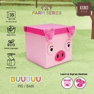 KUBO KIDS Children's Toy Storage Box Size 35x35x35 cm - Farm Series Pig Character/Pig
