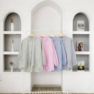 KATUN KEMEJA GHETA SHIRT Busui Friendly Long Sleeve Striped Cotton Women's SHIRT - Hidden Front Butt