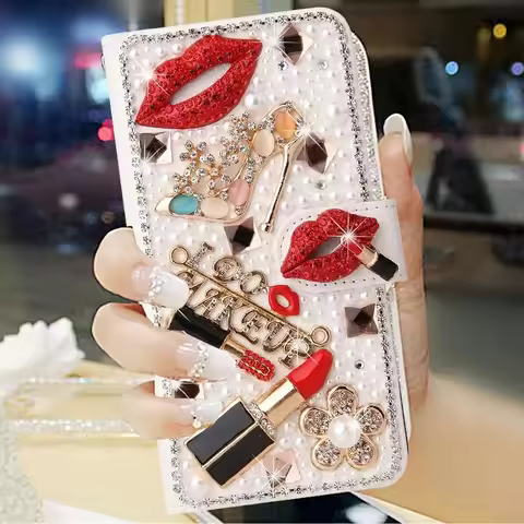 Bling Diamond Rhinestone Flower Case for Samsung Galaxy S26 S25 S24 Ultra S23 S22Plus Case Leather M