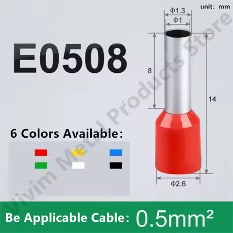 100pcs/Pack E0508 Insulated Ferrules Terminal Block Cord End Wire 22AWG Connector Electrical Crimp T