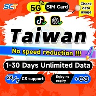 SCT Taiwan SIM Card 1-30Days 500MB-15GB 5G/4G Data High Speed Taiwan SIM Card Unlimited