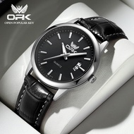 【ใหม่ 100%】OPK นาฬิกาผู้ชายแท้ 100% เรียบง่าย สายหนัง แฟชั่น กันน้ำ ควอตซ์ นาฬิกา