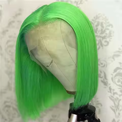 Bob Hair Lace Wigs Green Straight Synthetic Lace Front Wig 13X4 HD Short Bob Wig Mint Green 12Inches