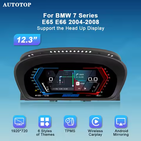 AUTOTOP 12.3" 1920*720 LCD Digital Dashboard Instrument for BMW 7 Series E65 E66 2004-2008,Wireless 
