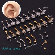 1piece Flower Snowfake Earring Tragus Helix Rook Piercing Eyebrow Ring Piercing Curved Barbell 16G S