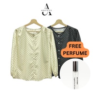 ANVERS | Women Polka Dot Korean Style Chiffon Round Neck Casual Shirt S0007