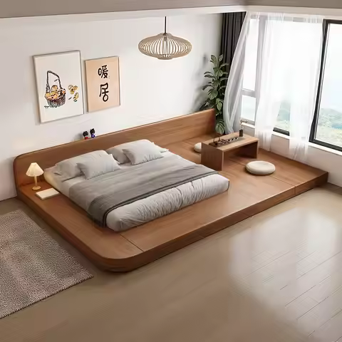 Japanese-style king bed, tatami low bed, double floor-to-ceiling slab bed, floor floor low bed can b