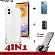 4 In 1 Samsung A14 A34 5G S23+ A04e A04S A04 A13 S22 Plus 5G A03 Core A03S A02S Matte Anti-fingerprint Tempered Glass+Shockproof Soft Case+Camera Lens Film+Back Film