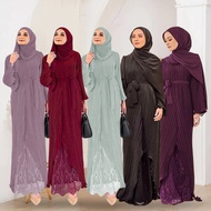 yeleedon Premium Lace Jubah Muslimah Murah Cantik Pleated Long Dress Abaya Raya viral 2024