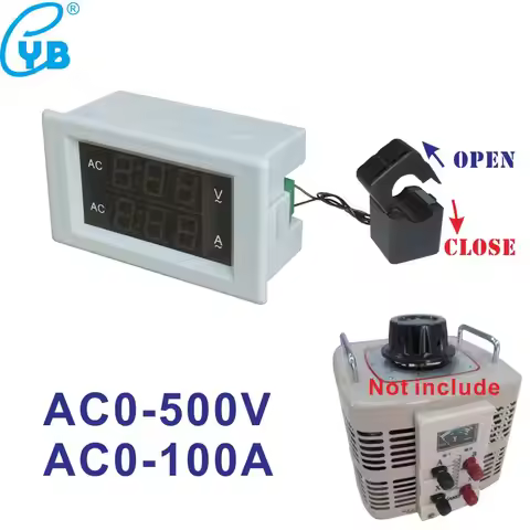 LED Volt Amp Panel Meter AC 0-500V 100A AC Voltage Current Meter for Single Phase Variac Ampere Mete