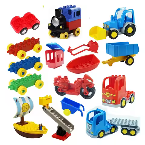 Big Particle Building Blocks Assemble Puzzle Toys Train Bus Ship Transportation Accessories Compatib