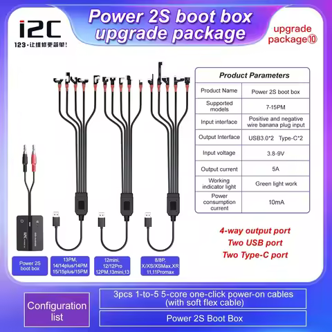 i2C Power Supply Cable USB One-click Boot 15 Flex for IPhone 7-15PM Current Test Motherboard Repair 