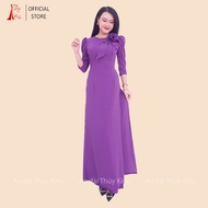 Áo dài trơn lụa Nhật cổ tròn màu tím huế tay bồng A04