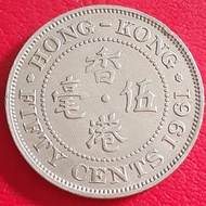 Uang Koin Kuno Luar 50 Cents Hongkong Tahun 1961