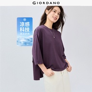GIORDANO ผู้หญิง  เสื้อยืด Cool-Touch Button Strap Waist Tee Crewneck Elbow Sleeves Simple Fashion C