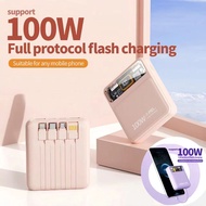 100W Super Fast Charging 20000mah Mini Power Bank Built-in 4 Cables Digital Display Powerbank Portable External Battery