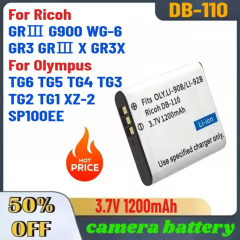 3.7V 1200mAh DB-110 Battery For Ricoh GRⅢ G900 WG-6 GR3 GRⅢ X GR3X Olympus TG6 TG5 TG4 TG3 TG2 TG1 X