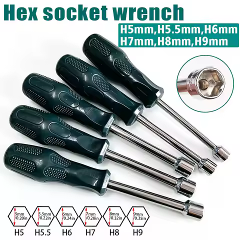 Hex Socket Wrench, Sizes: 5mm/5.5mm/6mm/7mm/8mm/9mm, Professional Manual Socket Tool