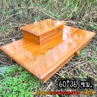 ⭐ส่งฟรี⭐ PTK หิ้งพระไม้สักแบบแขวนผนัง ไซส์ 60*36 cm. หิ้งไม้สักแท้ สีย้อมสักทอง Buddha shelf.