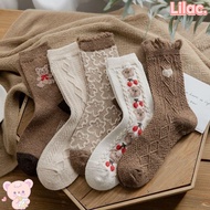 LILAC Cute Bear Socks, Kawaii Cartoon Melad Colored Socks,  Funny Lovely High Wool Christmas Gift Floor Sleeping Socks
