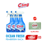 [Paket isi 3] CLING Pembersih Kaca Biru Ocean Fresh Botol Spray 440ml