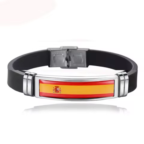 Spain Flag Leather Bracelet France Brazil Portugal Italy Canada Venezuela Flag Charm Mens Wristband 