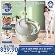 ODOROKU 2 in 1 Spin Mop and Bucket Floor Cleaning System Two Replacement Head Circle and Rectangle M