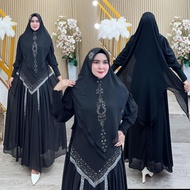 AJE ZAS - Abaya-41 Black Syar'i Hijab Set Ceruti Material BabyDoll Dress for Adult Muslim Women