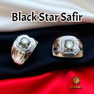 Natural Black Star Sapphire 6 Star Alpaca Stone Ring