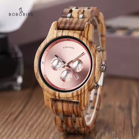 BOBO BIRD Women Watches Luxury Chronograph Watch with Auto Date Versatile Ladies Wooden Timepieces C