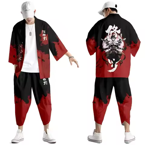 Saint Seiya Cosplay Japanese Style Fashion Kimono And Pants Set Men Cardigan Blouse Haori Obi Asian 